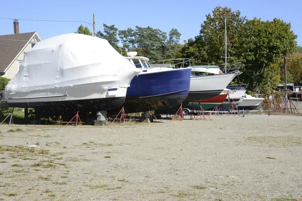 Many boats in dry dock — Stock Photo, Image