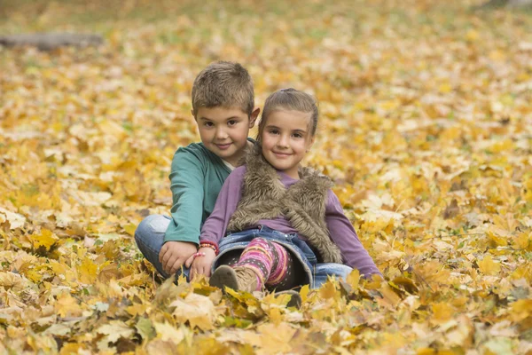 Niños jugando en el parque de otoño —  Fotos de Stock