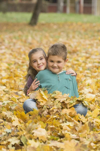 Dzieci bawiące się w jesiennym parku — Zdjęcie stockowe