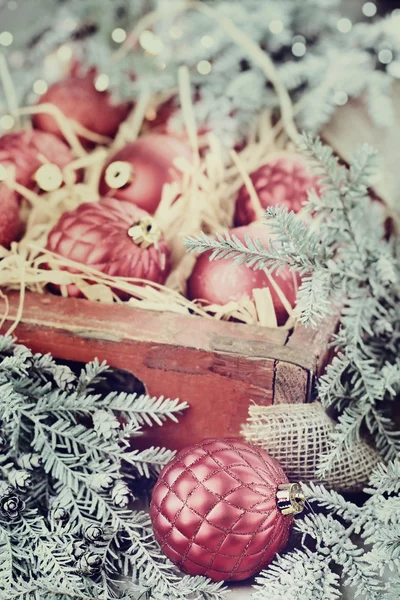 Caixa de ornamentos de Natal de vidro — Fotografia de Stock