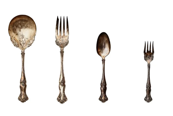 Vintage set of tarnished silverware — Stock Photo, Image