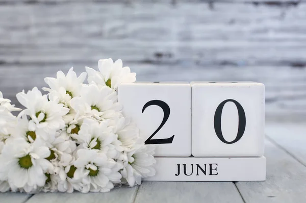 Fathers Day White Wood Calendar Blocks Date June 20Th White — Stock Photo, Image