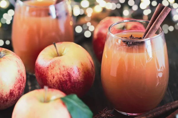 Fresh Apple Cider Drink Star Anise Cinnamon Selective Focus Juice — Stock Photo, Image