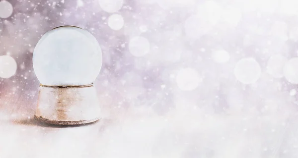 Magical Empty Snowglobe Textured Background Banner Falling Snow Streams Light — Stock Photo, Image