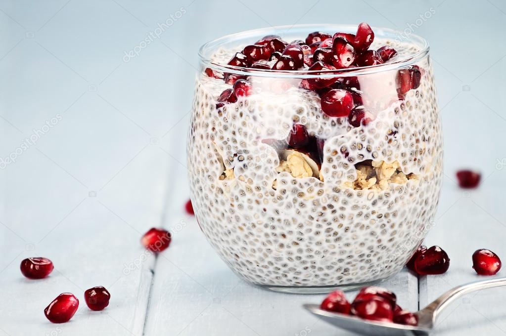 Healthy Chia Seed and Pomegranate Parfait