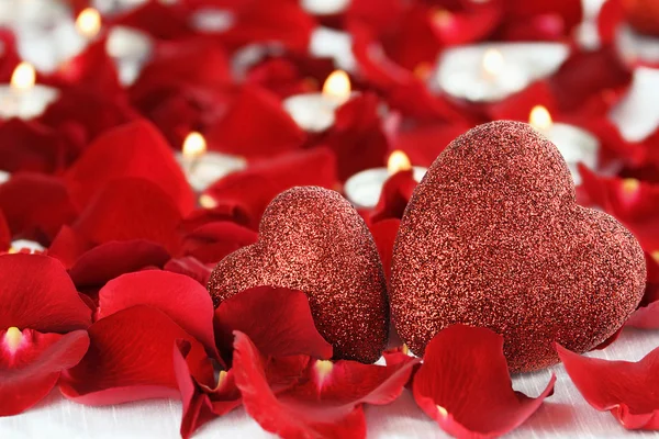 Two Valentines Day Hearts and Candles — Stock Photo, Image