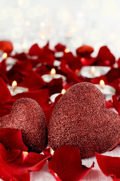 San Valentino Cuori e candele — Foto Stock