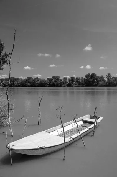 Boot op de rivier op zonnige zomerdag — Stockfoto