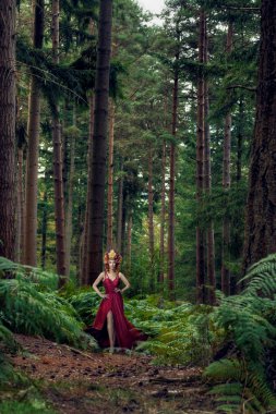 Ormanda geyikler ile güzel kadın