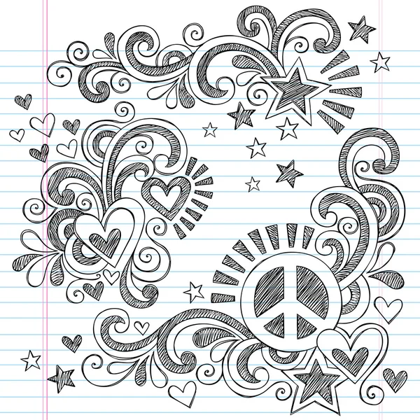 Vrede en liefde schetsmatig School Notebook Doodles vectorillustratie Rechtenvrije Stockvectors