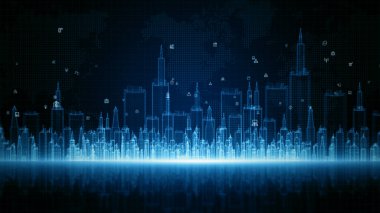 Smart City Digital Cyberspace, Dijital Veri Ağı Bağlantıları, Global Communication 5g Yüksek Hızlı İnternet Bağlantısı, Veri Analizi Teknolojisi Dijital Arkaplan Kavramı.