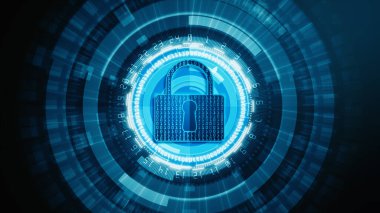 Dijital veri ağı korumasının HUD ve Lock siber güvenliği, Gelecek Teknoloji Ağ Arkaplanı Konsepti