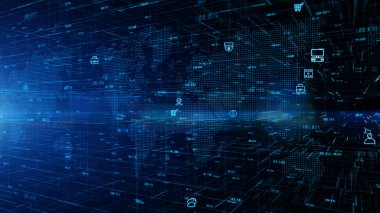 Teknoloji Dijital Veri Ağı Bağlantısı ve Siber Güvenlik Konsepti, Sosyal Ağ bağlantıları, Global Network 5G yüksek hızlı internet bağlantı veri analizi soyut arkaplan.