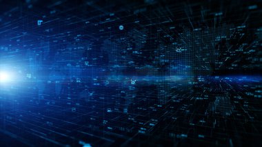 Teknoloji Dijital Veri Ağı Bağlantısı ve Siber Güvenlik Konsepti, Sosyal Ağ bağlantıları, Global Network 5G yüksek hızlı internet bağlantı veri analizi soyut arkaplan.