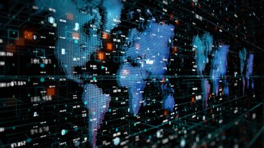 Dijital siber uzay ve dijital veri ağı bağlantıları. Global Ağ aktarımı dijital veri 5g yüksek hızlı internet, gelecekteki teknoloji dijital veri bağlantıları arkaplan