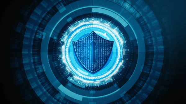 サイバーセキュリティのHudと盾のアイコン デジタルデータネットワーク保護 将来の技術ネットワーク背景概念 — ストック写真