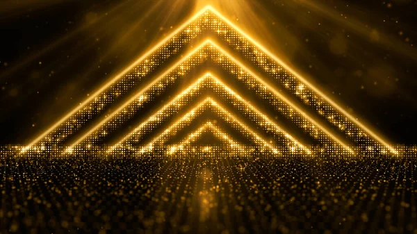 デジタルゴールド色の粒子は ほこりやボケ デジタルステージフロアと照明で流れあなたの製品の背景を表示します — ストック写真