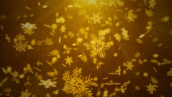 Gold Color Fulgi Zăpadă Stele Care Încadrează Fundal Roșu Crăciun — Fotografie, imagine de stoc