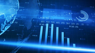 Dijital finans tablosu barları, dünya çapında mali yatırım eğilimleri, büyük veriler ve borsa, iş ve finans geçmişi