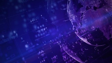 Teknoloji Ağı Dijital Veri Bağlantısı, Siber Güvenlik dijital verileri, Global 5g yüksek hızlı internet bağlantısı ve Büyük Veri Analizi süreci gelecekteki arka plan kavramı. 3d oluşturma