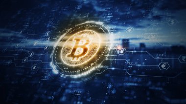 Bitcoin engelleme zinciri şifreleme dijital şifreleme, dijital para değişimi, Teknoloji küresel ağ bağlantıları arka plan kavramı. 3d oluşturma