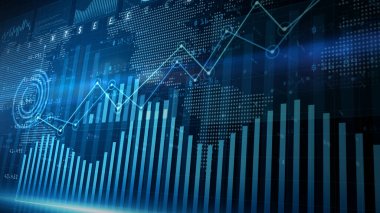 Dijital veri finansal yatırım eğilimleri, tablolar ve hisse senedi numaraları ile finans sektörü diyagramı, zaman içinde dinamik olarak kar ve kayıpları gösteriyor, İş ve Maliye. 3d oluşturma
