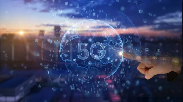 Eller İnternet 'in IOT, Futuristik Küresel ve Sosyal Ağ Bağlantısı, Teknoloji Ağı Dijital Veri Bağlantısı Arkaplan Konsepti, 3d Hazırlama