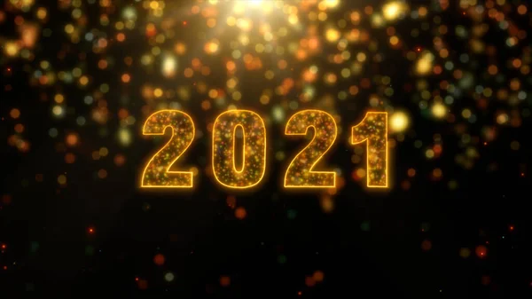 2021年新年庆祝活动中 闪烁着烟火 粒子和爆竹背景的闪光字母 圣诞快乐和新年快乐背景概念 3D渲染 — 图库照片