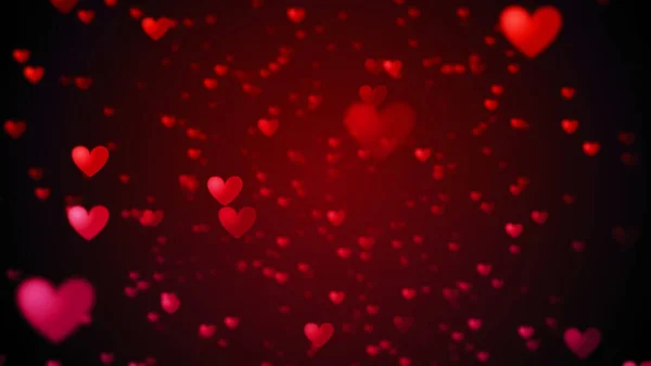 Valentine\'s day abstract background, flying red hearts and particles valentines background concept. 3d rendering