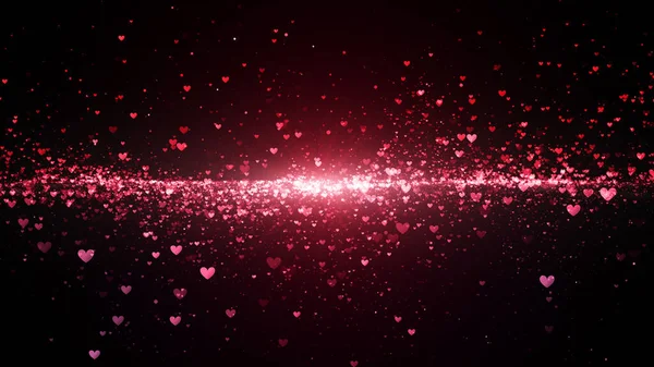 Valentýn Abstraktní Pozadí Létající Růžové Srdce Písmem Částicemi Valentines Koncept — Stock fotografie
