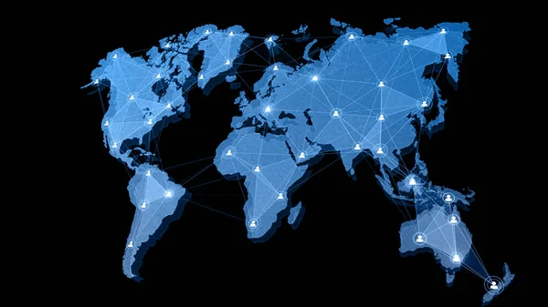 Структура Сетевых Соединений Карта Мира Иконками Пользователей Глобальная Коммуникационная Концепция — стоковое фото