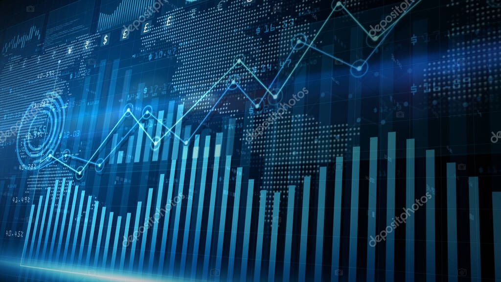 Digital data financial investment trends, Financial business diagram with charts and stock numbers showing profits and losses over time dynamically, Business and finance. 3d rendering