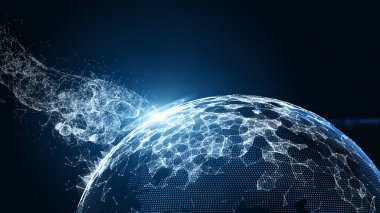 Gelecek ve teknoloji ağına, bilim ve teknoloji geçmişine, yeni nesil teknoloji için dijital dönüşüm kavramına dokunun. 3d oluşturma