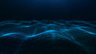 Noktalar ve çizgilerden oluşan üçgen örgülü soyut dalgalar. Büyük veri bağlantısı, teknolojik dijital arka plan. 3d oluşturma