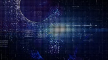 Teknoloji dijital soyut arkaplan, dijital matris parçacıkları sanal gerçeklik, soyut siber uzay çevre arkaplanı ızgarası. 3d oluşturma