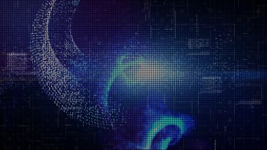 Teknoloji dijital soyut arkaplan, dijital matris parçacıkları sanal gerçeklik, soyut siber uzay çevre arkaplanı ızgarası. 3d oluşturma