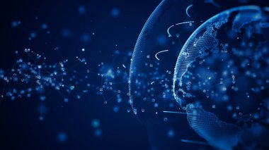 Teknoloji Ağı Veri Bağlantısı. Dijital Veri Ağı ve Siber Güvenlik Konsepti. Sosyal Ağ Bağlantıları Geleceğin Soyut Arkaplanı. 3d oluşturma