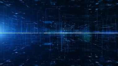Dijital Soyut Arkaplan, Parçacıklar ve Dijital Veri Ağı Bağlantıları ile Dijital Siber Uzay. Yüksek Hız Bağlantısı ve Veri Analizi, Teknoloji Geleceği Konsepti. 3d oluşturma