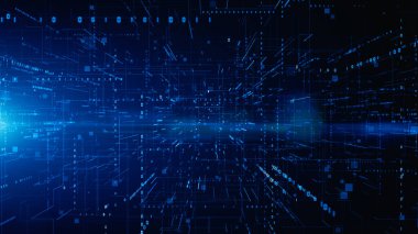 Parçacıkları ve Dijital Veri Ağı Bağlantıları olan Dijital Siber Uzay. Yüksek Hız Bağlantısı ve Veri Analizi Teknolojisi Dijital Soyut Arkaplan Kavramı. 3d oluşturma