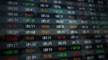 Borsa ve yatırım. İndekslerin büyümesi ya da küçülmesi. Mali hisse senedi fiyat listesi ve borsa değerleri.