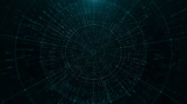 Soyut teknoloji geometrik tünel. Fütürist dijital mavi renk arkaplanı. 3d oluşturma