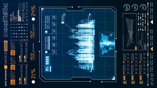 Hud Futuristic Голографічне Сканування Пошук Місцевості Технологія Розумного Міста Інтернет — стокове фото