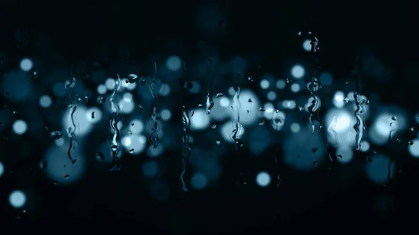 Regendruppels Volgen Een Glazen Achtergrond Met Lichte Bokeh Destructie — Stockfoto