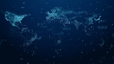 Haritalar ve Teknoloji dijital veri ile HUD ve dijital siber uzay küresel ağ bağlantıları arka plan kavramı. 3d oluşturma