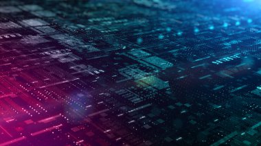 Dijital siber uzay fütüristik, dijital veri matrisi akışı ve ışıklandırma, yüksek hızlı internet bağlantısı veri analiz süreci hareket soyut arkaplan. 3d oluşturma