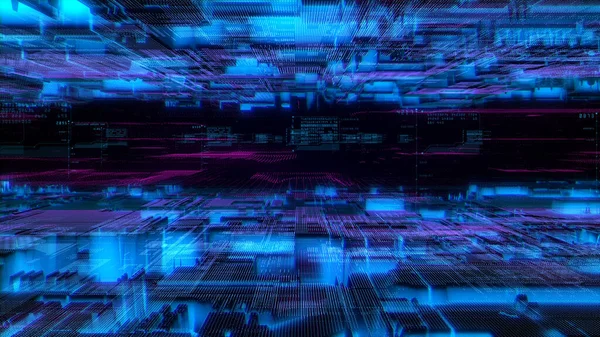 Digital cyberspace futuristic, Digital data matrix flowing and lighting, High speed internet connection data analysis process abstract background. 3d rendering