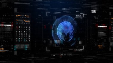 Teknoloji Ağı Veri Bağlantısı, Dijital Veri Ağı ve Siber Güvenlik, HUD Fütüristik Küresel Ağ Arkaplanı