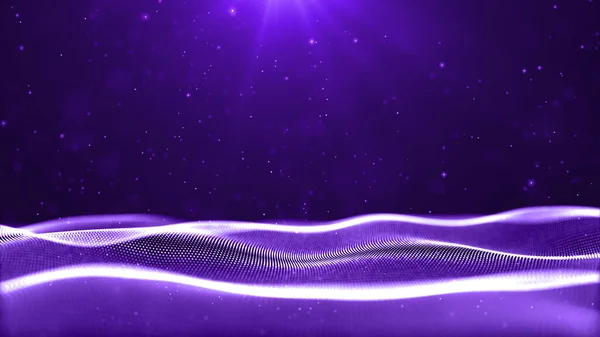 Purple Color Digital Particles Wave Flow Light Flare Abstract Technology —  Fotos de Stock