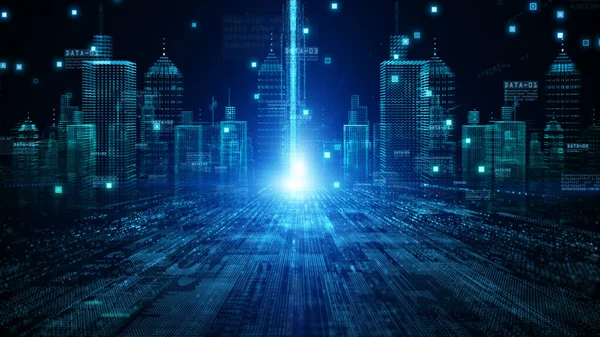 Akıllı şehir Futuristik teknoloji interneti ve büyük veri 5G bağlantısı. Teknoloji dijital veri ağı bağlantısı soyut arkaplan