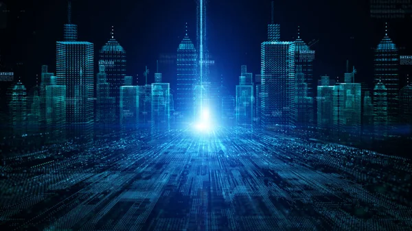 Akıllı şehir Futuristik teknoloji interneti ve büyük veri 5G bağlantısı. Teknoloji dijital veri ağı bağlantısı soyut arkaplan